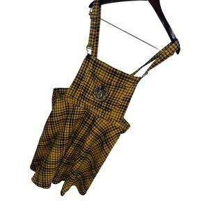 Official Harry Potter Hot Topic Hufflepuff Plaid Skirtall Overall Dress